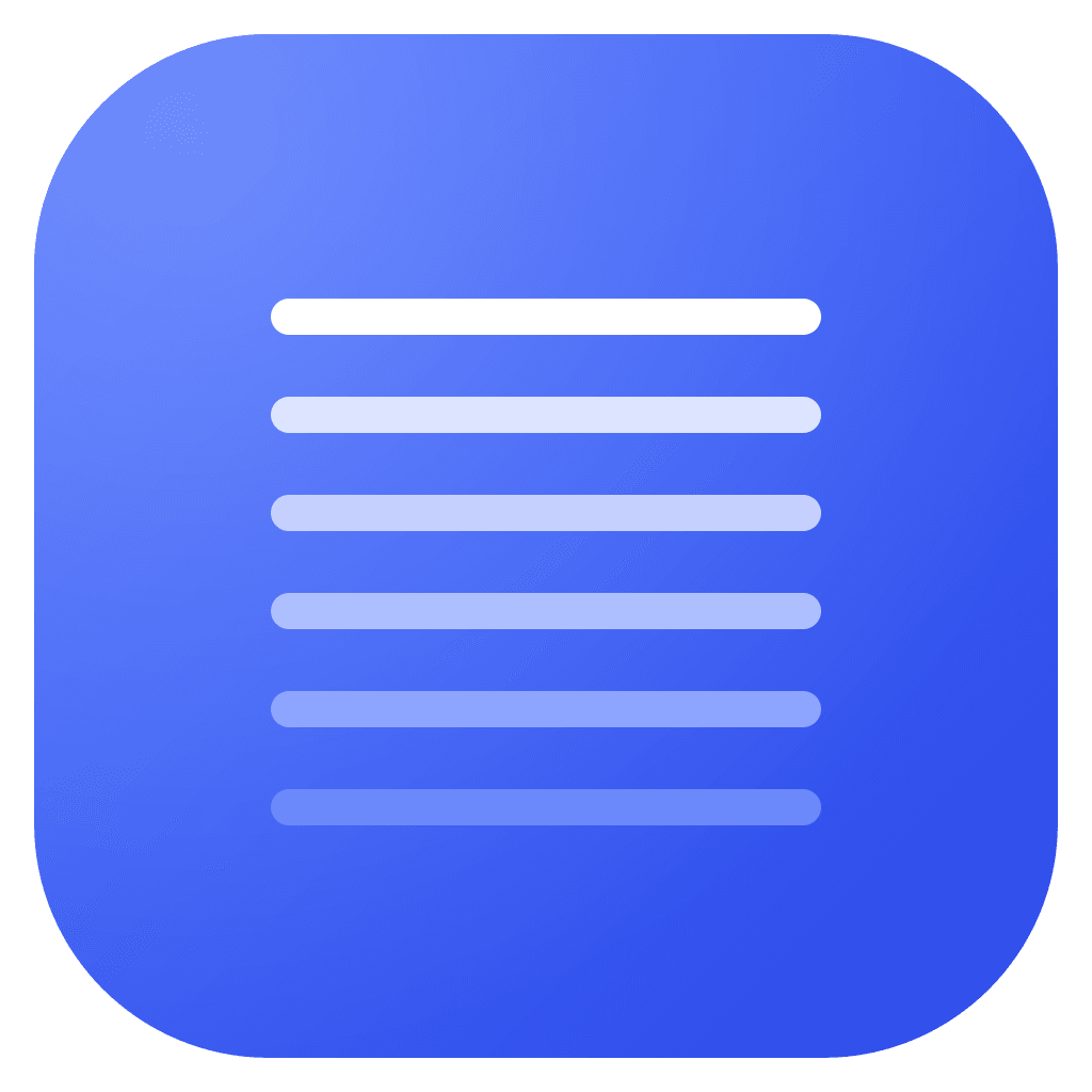 The Foldless app icon: six stacked fold-lines on a blue tile.